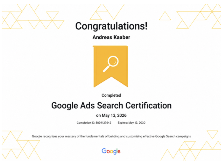 Andreas Kaaber Google Ads Search certificering